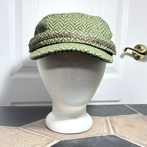 Y2K Billabong Chain Detail Green Tweed Wool Blend Cadet Cap